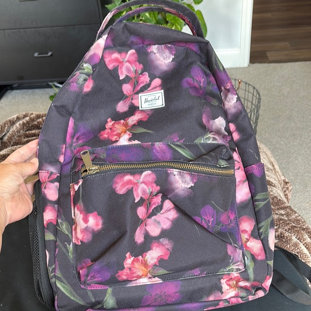Herschel Supply Company Floral Diaper Backpack and Changing Pad- Black and Pink